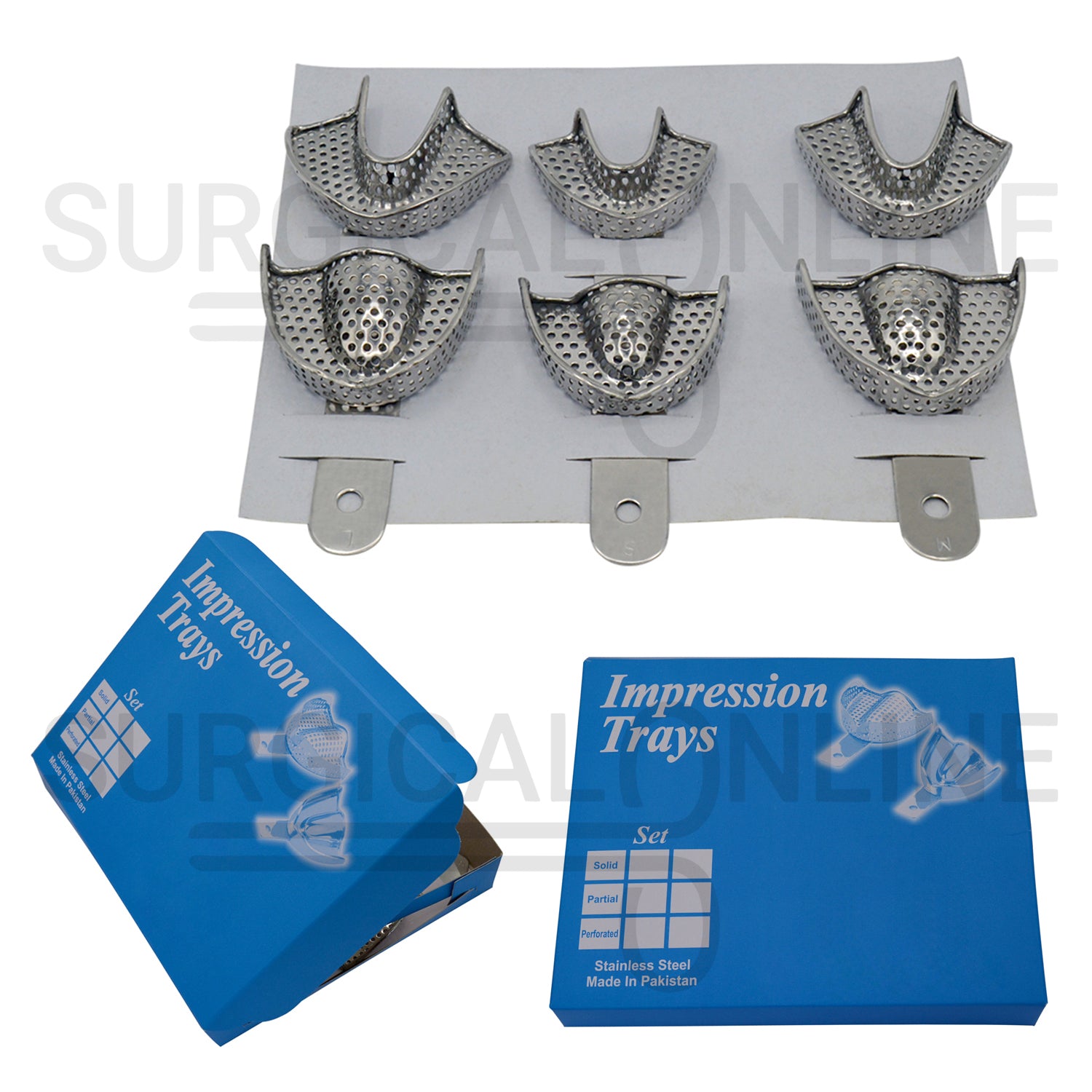 6 Pcs Pedo Metal Impression Trays Perforated Set S, M & L