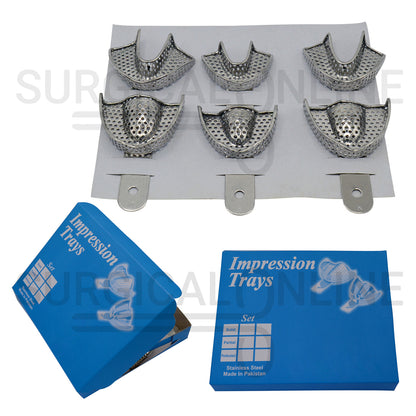 6 Pcs Pedo Metal Impression Trays Perforated Set S, M & L