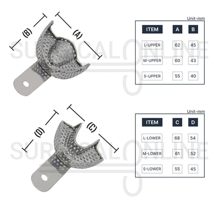 6 Pcs Pedo Metal Impression Trays Perforated Set S, M & L