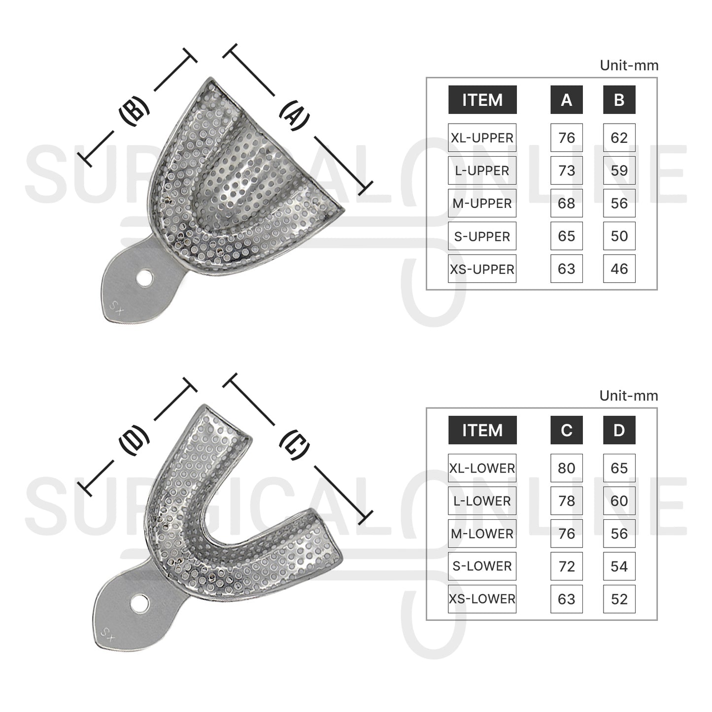 10 Dental Impression Trays Perforated XS, S, M, L & XL