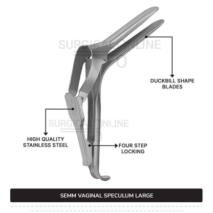 Semm Vaginal Speculum Large, 4" (10 cm) X 1" (2.5 cm) Blades with Self-Retaining 4-Step Locking Handle